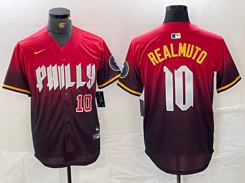 Men%27s Philadelphia Phillies #10 JT Realmuto Red 2024 City Player Number Cool Base Jerseys->philadelphia phillies->MLB Jersey